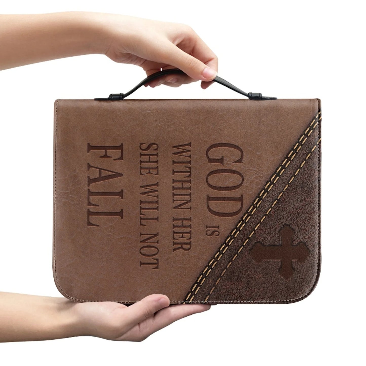 M Size Leather Cross Design Printed Book Bible Bag Student Travel Storage Bag One-handed Portable Storage Student Handbag