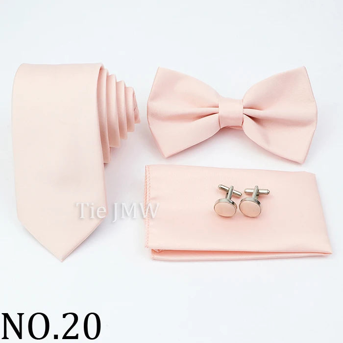 Hot Sale Pink Purple Sage Green Tie Set Polyester Necktie Bowtie Cufflink Brooch For Groom Suit Wedding Cravat Shirt Accessory