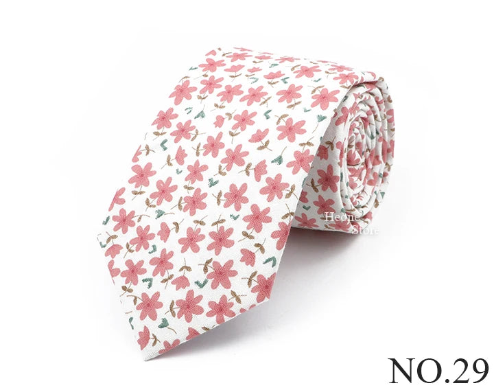 New Chic Floral Tie For Men 2025 100% Cotton Beautiful Elegant Flower Necktie White Blue Narrow Skinny Wedding Casual Cravat