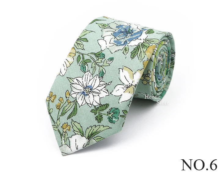 New Chic Floral Tie For Men 2025 100% Cotton Beautiful Elegant Flower Necktie White Blue Narrow Skinny Wedding Casual Cravat