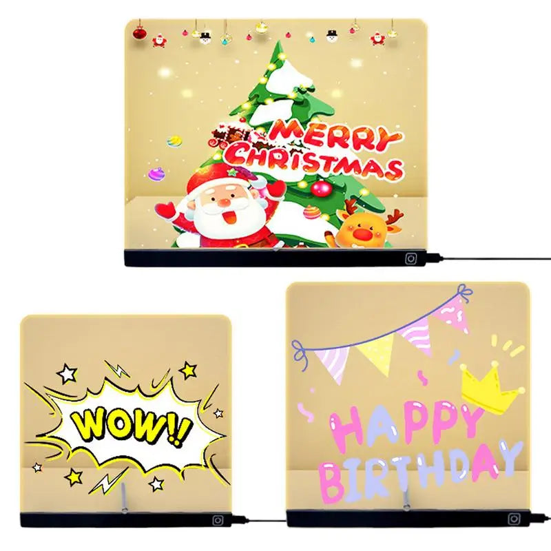 LED Letter Message Board With 7 Colorful Pens Acrylic Dry Erase Board with Light Light Up Dry Erase Board for Office School Home