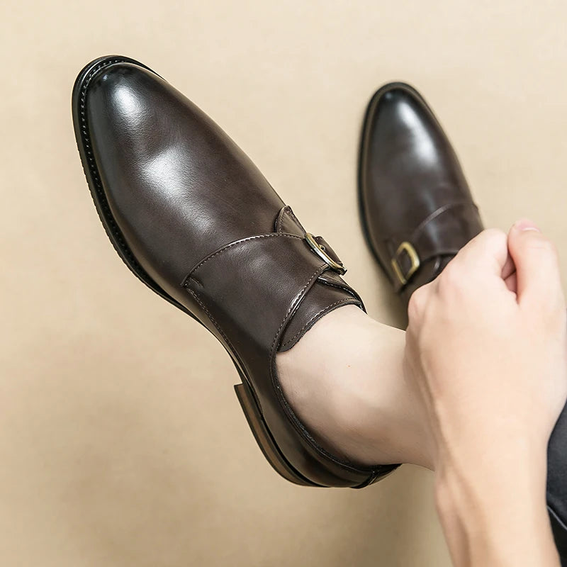 Luxury Soft Wood Heel Men's Fashion Business Leather Shoes Formal Dress Shoes Casual Derby Shoes Career Oxford Italy Style Shoes