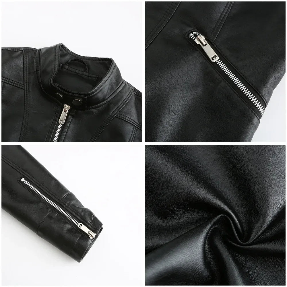 Spring Autumn Stand Collar Ladies Thin Leather Outerwear 2024 New Style Women's Leather Jacket Short Slim Fit