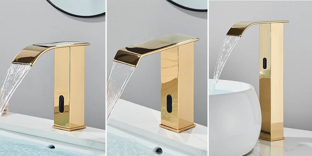 Rozin Black Smart Sensor Bathroom Basin Faucet Touchless Automatic Sense Mixer Tap Waterfall Hot Cold Water Washbasin Crane FREE SHIPPING