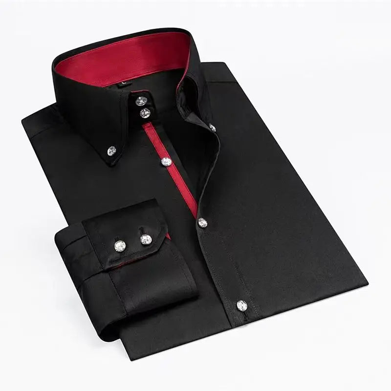 Summer Business Slim Fit White Shirt for Men - British Casual Tooling Style with Three Buttons Men's Long Sleeve Shirts