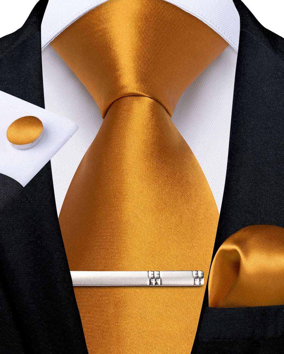 4Pcs Solid Green Brown Black Blue Red Satin 8cm Men Tie Set Handkerchief Cufflinks Wedding Party Accessories Gift for Husband