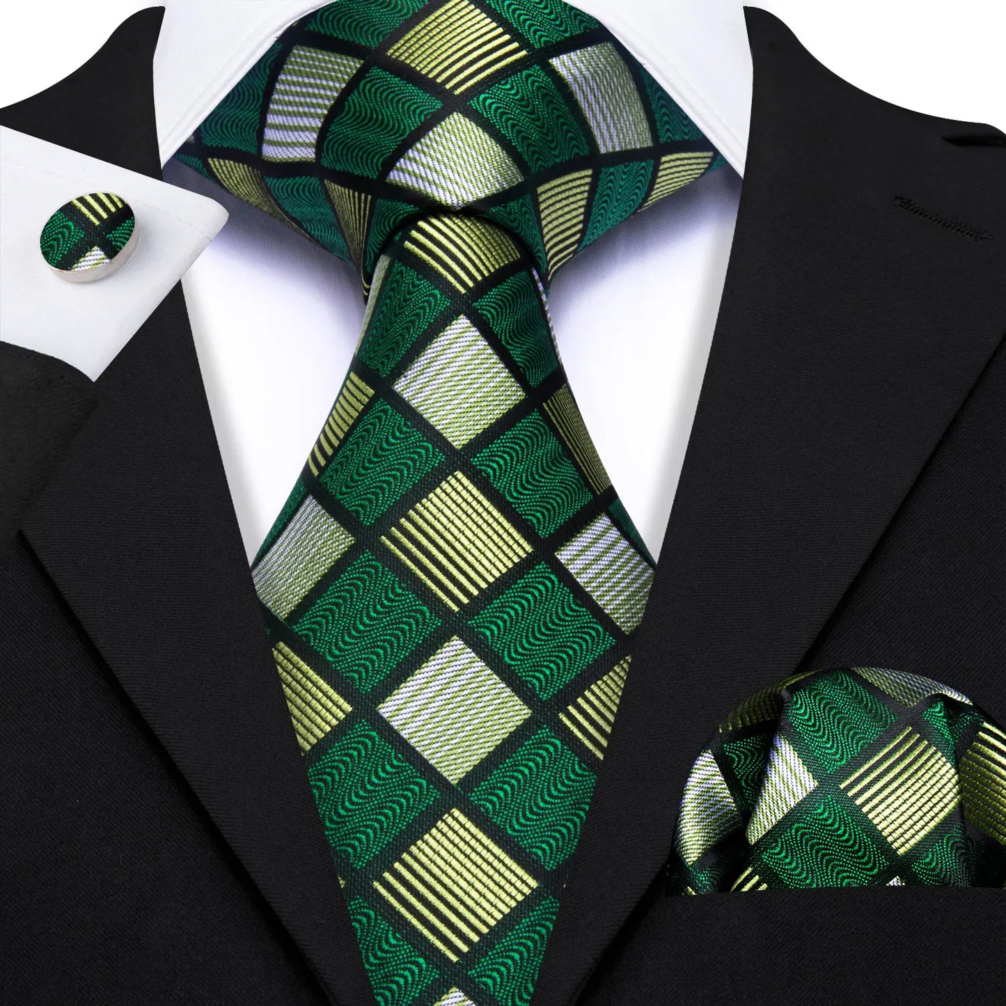 Amazony Epic Green Silk Mens Tie Hanky Cufflinks Set Mint Grass Teal Bottle Sage Pea Green Necktie For Male Wedding Business Party