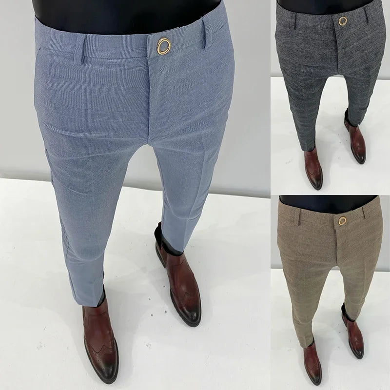 Men Suit Pants Formal Trousers Pantalone Hombre Stretch Slim Solid Color Casual Dress Full Length Pants Fashion New Men Clothing- FREE Laptop Stand is offer if you buy a pant