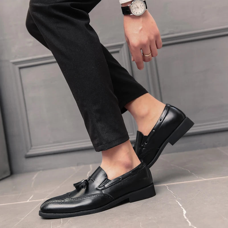 Luxury Men Loafers Tassels Soft Moccasins Spring Black Shoes Man High Quality Mens Shoes Casual Leather Driving Flats Size 38-48