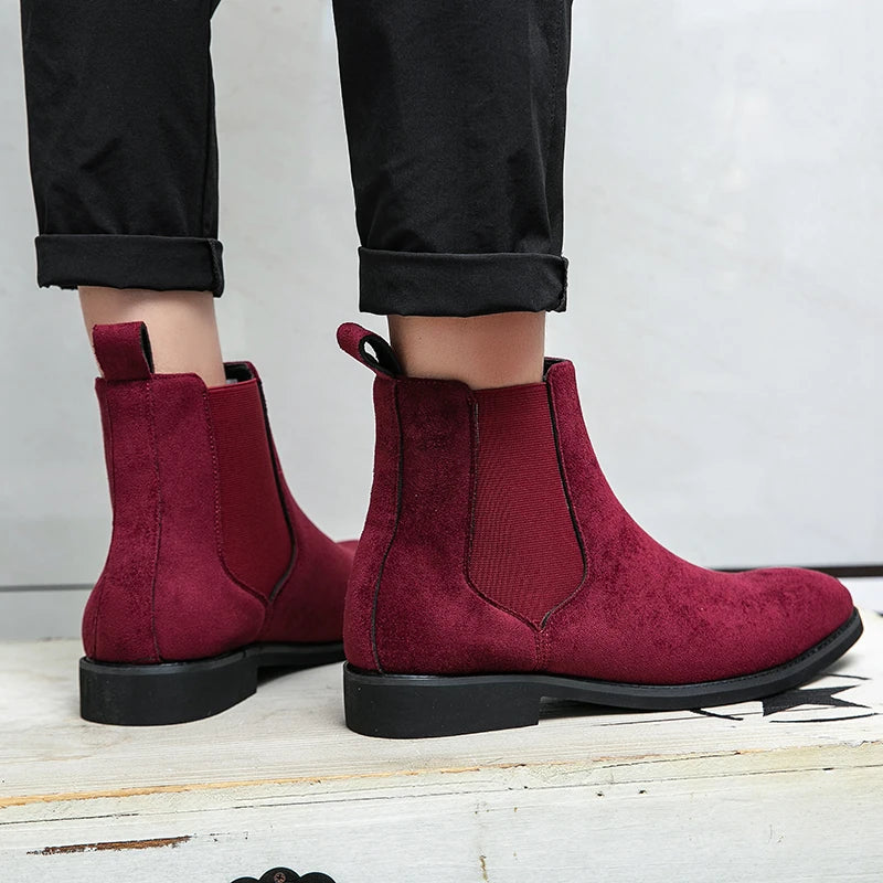 Trendy Brand 2025  British Style Men Boots High Top Slip On Suede Leather Ankle Boots Spring Autumn New Chelsea Boots Men Casual Shoes