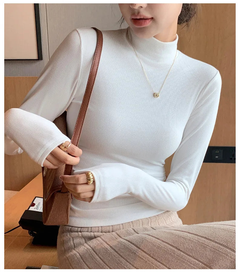 2024 New Knitted Half-turtleneck Pullovers Women Bottom Shirts Sweater Jumper Elegant USA and Canadian Fashion Long-sleeved Tops Knitwear