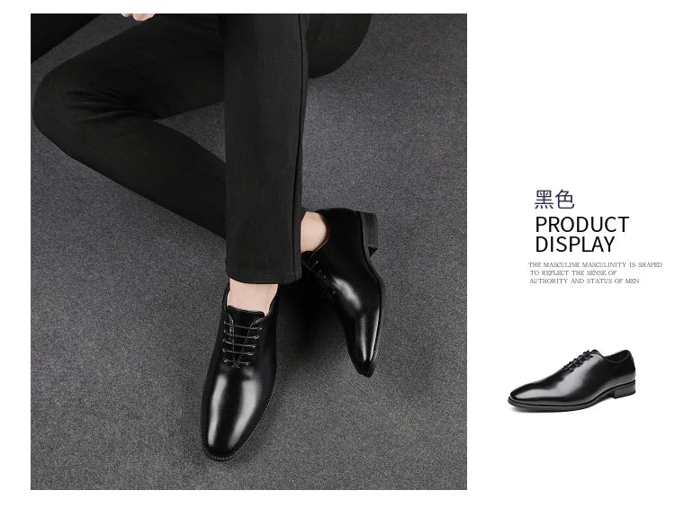 English new Style 2024-2025  Men Leather Shoes Prince Classic Formal Whole-cut Dress Shoes Hand Rubbing Lace Up Business Leather Shoes Oxford