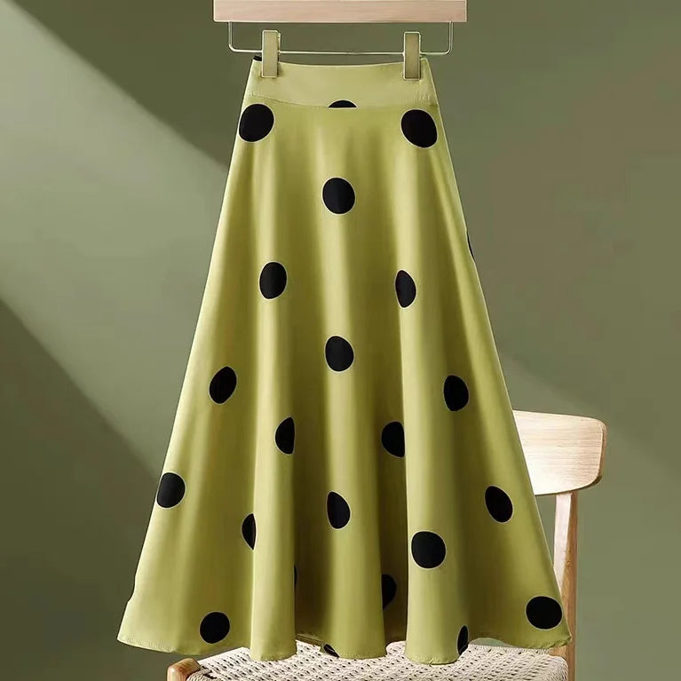 Women's Pleated Skirt Spring and Autumn High Waisted Printed Medium Length Women's Vintage Long Skirt P783