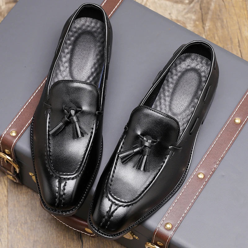 Italian Men Casual Leather Loafers Classic Business Dress Casual Shoes High Quality Tassel Antiskid Wedding Office Leather Shoes
