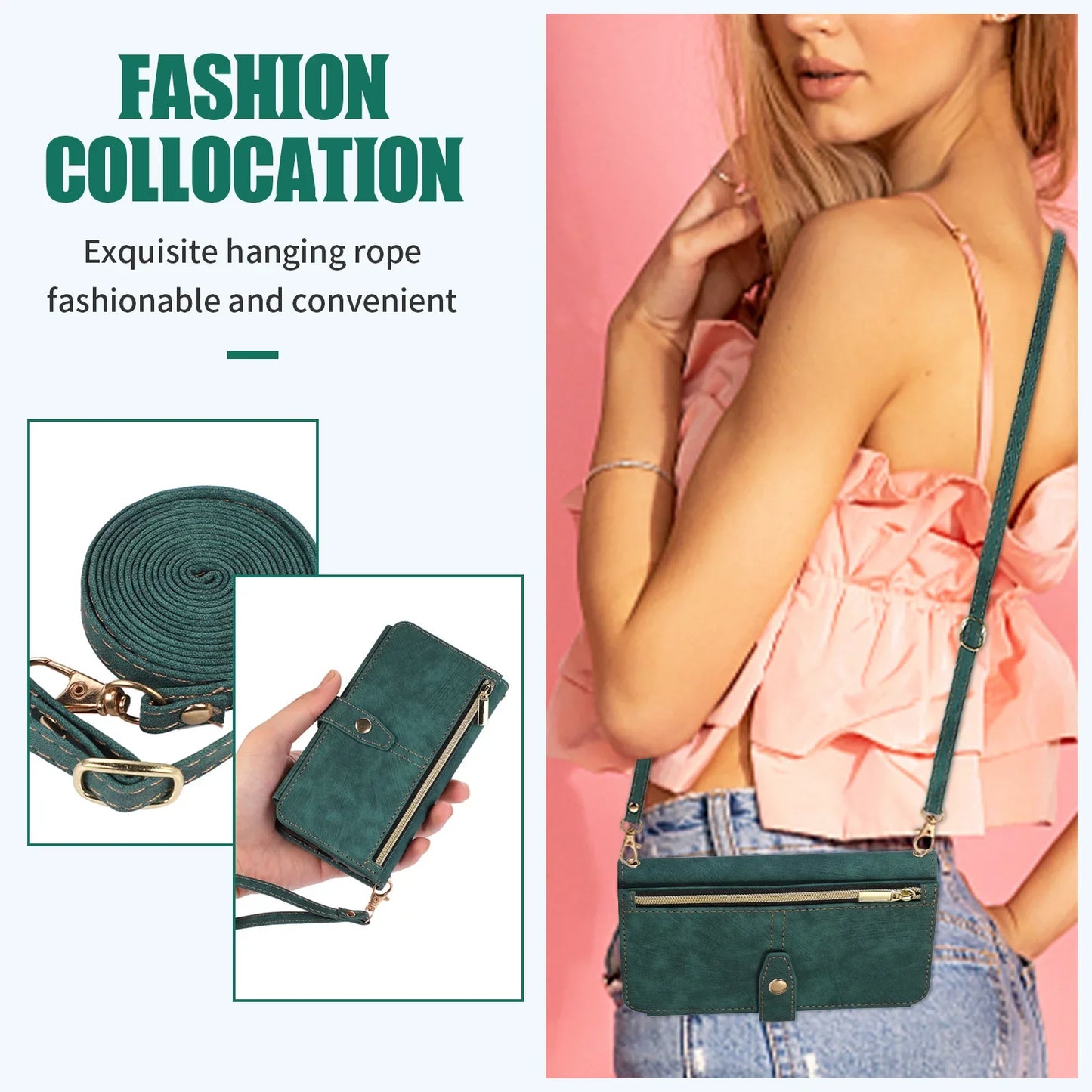 Crossbody Lanyard Card Slot Wallet Flip Case for iPhone 15 14 13 12 11 Pro Max Mini X XS 8 7 Plus SE 2020 2022 PU Leather Cover