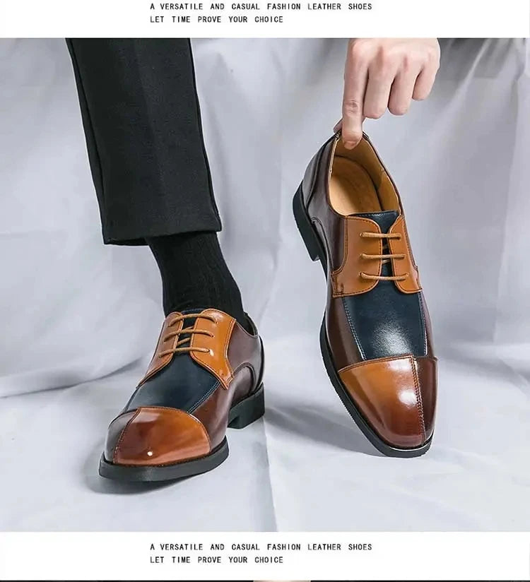 New Fashionable 2024-2025 Derby Shoes Men Shoes Pointed Lace up Business Office Dress Shoes Black Yellow Blue Yellow Size 38-48 Men Shoes