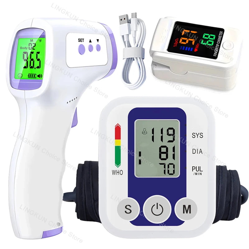 Digital Arm Blood Pressure Test Kit Cuff Sensor Monitor BP Automatic Pressure Tonometer Tensiometer Heart Rate Pulse Meter