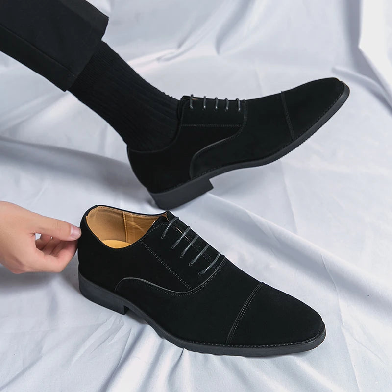 Brand new 2024-2025 Men Business Dress Shoes Black Brown Matte Leather Splicing High Quality Derby Shoes Wedding Banquet Shoes Size 38-48