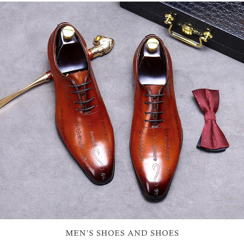 Our New Collections 2024-2025 Handmade Mens Wedding Oxford Shoes Brown Genuine Leather Brogue Men's Dress Shoes Lace Up Business Formal Shoes For Men