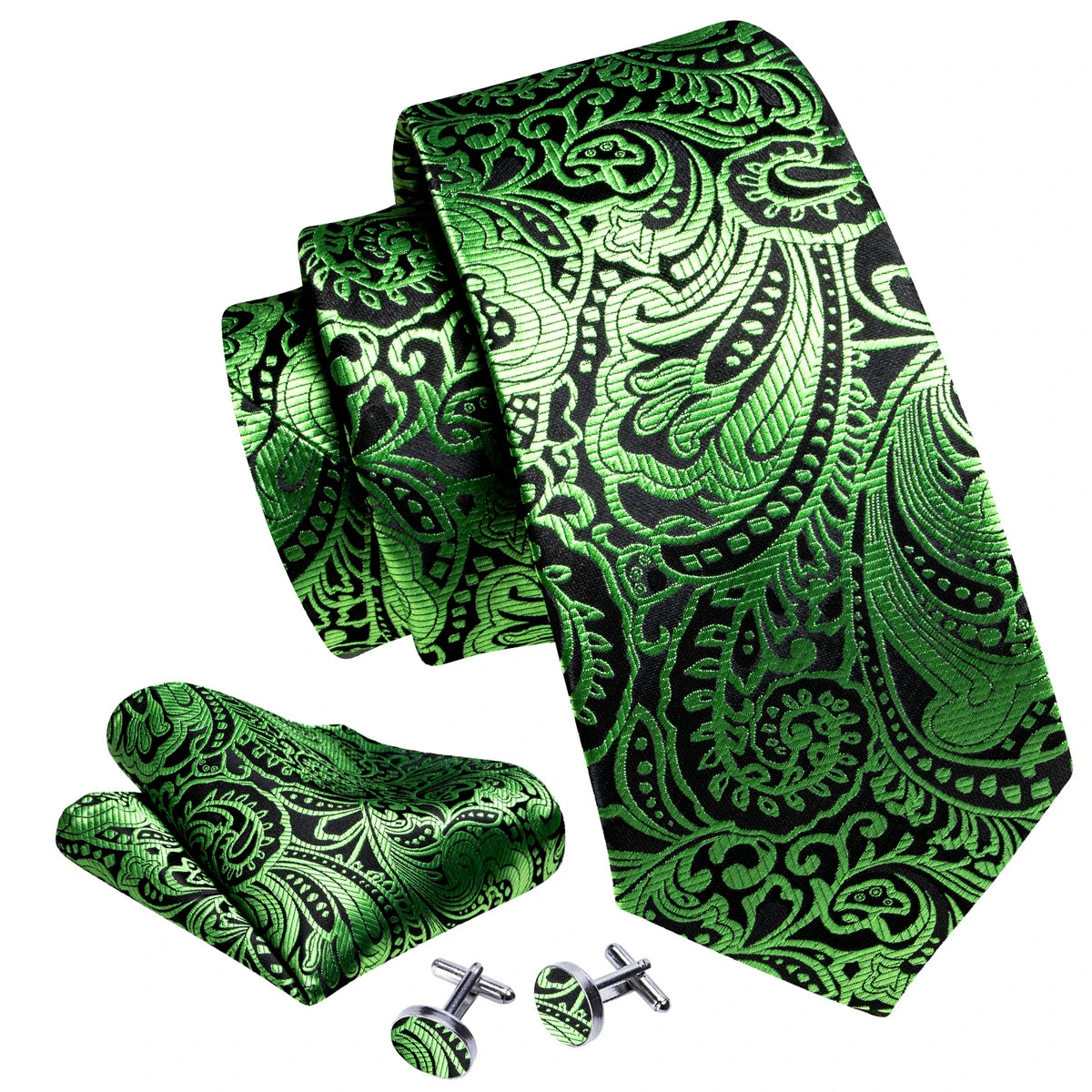 Fashion Silk Men Tie Green Teal Blue Solid Paisley Striped Plaid Floral Animal Necktie Handkerchief Cufflinks Set Barry. For Wedding