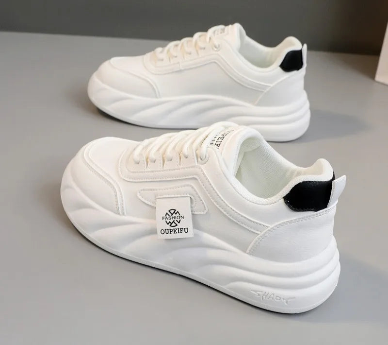 2024 New Chunky Women's Casual Flats Shoes Spring Trendy Comfortable Sneakers Youth Student Girls Board Shoes Small White Shoes