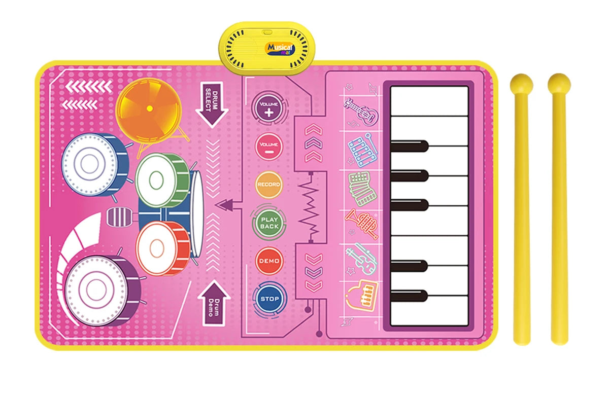 80x50cm Music Play Mat for Kids Toddlers Floor Piano Keyboard Drum Toys Dance Mat with 6 Instruments Sounds Educational Toys