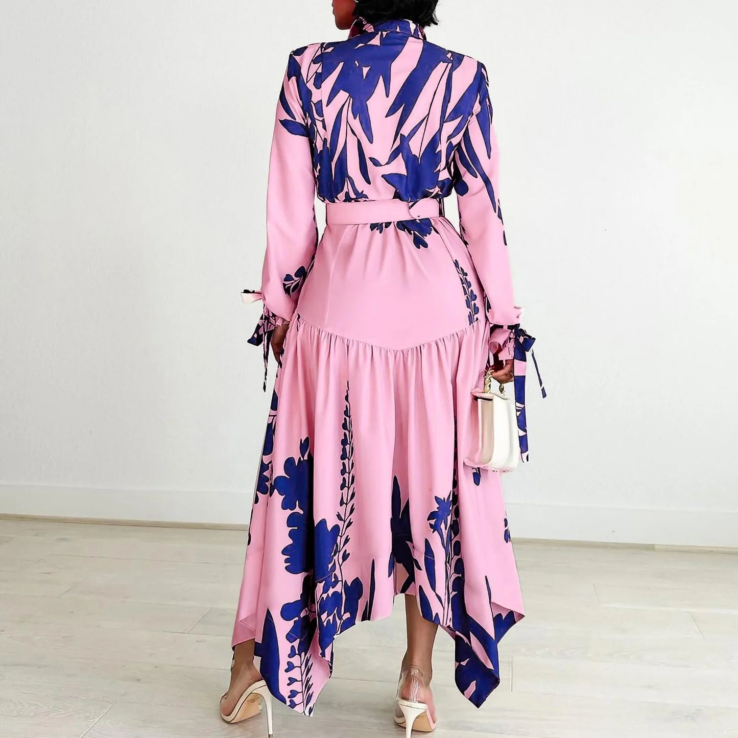 Brand new collection 2024-2025 Europe Plus-size Women's Fashion Fashion New Temperament Printed Irregular Lapel Dress Y2k Dress