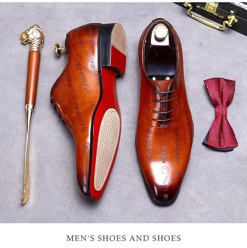 Our New Collections 2024-2025 Handmade Mens Wedding Oxford Shoes Brown Genuine Leather Brogue Men's Dress Shoes Lace Up Business Formal Shoes For Men