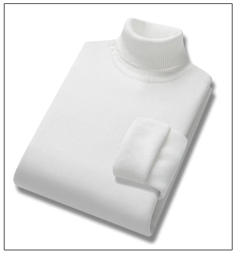 New Collection 2024-2025 Basic Warm Sweater for Men Winter Casual Pullover Warm Turtleneck Sweater Velvet Thick Solid Slim Bottoming Shirt Homme