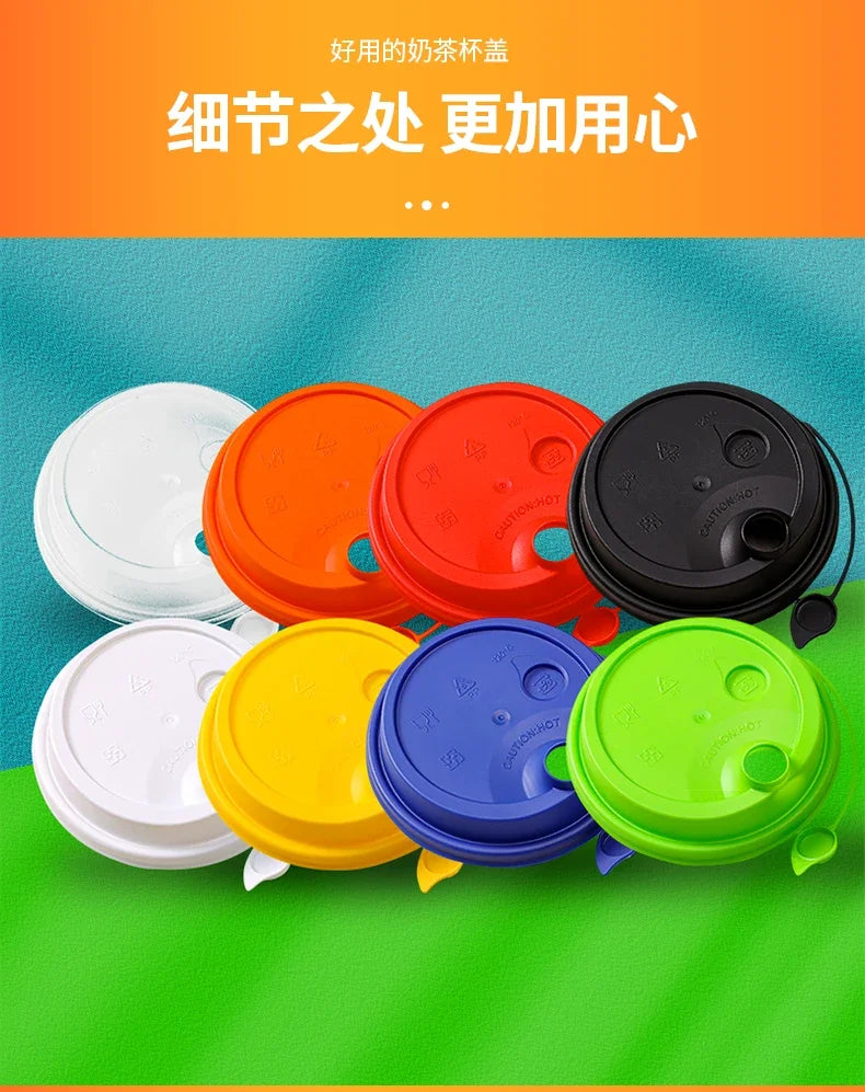 50pcs 90mm Caliber Injection Molded Leak Proof Cup Lids One Time Packaged Milk Tea Coffee Cup Lid Thickened One-piece Cover