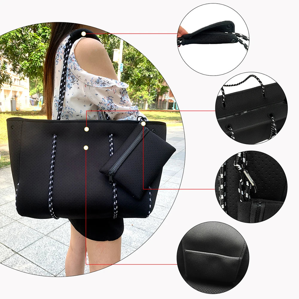 Personalized Custom Women's Handbag Printed Handbag Beach Bag Leisure Travel Tote Bag Diving Material Solid Color With Stripes