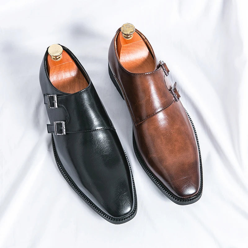 2024-2025 New Leather Shoes for Men Monk Shoes Classic Brown Wedding Shoes for Men Fashion Casual Men Shoes Evening Dress Moccasins
