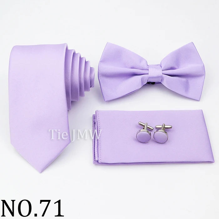 Hot Sale Pink Purple Sage Green Tie Set Polyester Necktie Bowtie Cufflink Brooch For Groom Suit Wedding Cravat Shirt Accessory