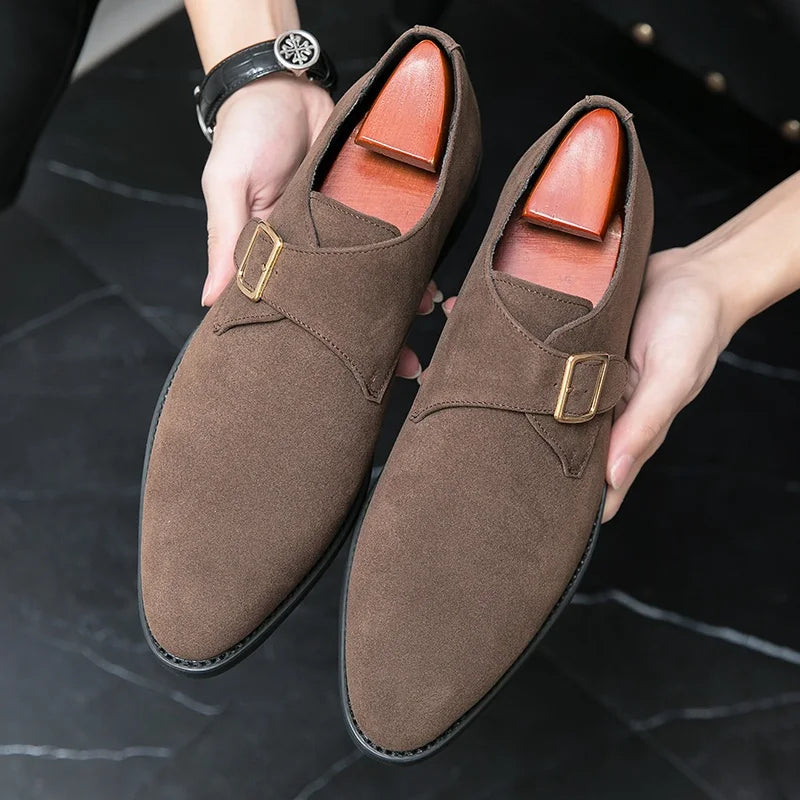 NEW 2024-2025 Fashion Luxury Brand Designer black Brown suede Monk Strap Shoes For Men Formal Wedding Dress Homecoming Sapatos Tenis Masculino