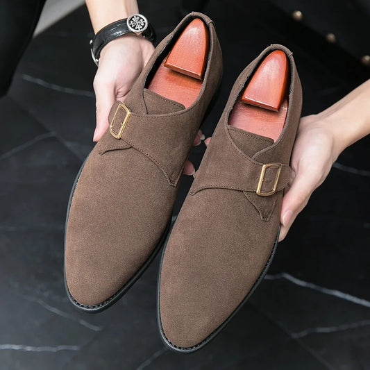 NEW 2024-2025 Fashion Luxury Brand Designer black Brown suede Monk Strap Shoes For Men Formal Wedding Dress Homecoming Sapatos Tenis Masculino