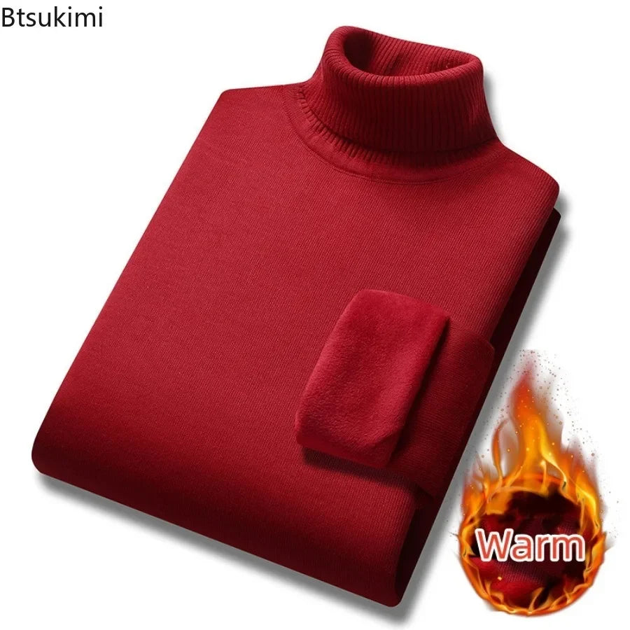 New Collection 2024-2025 Basic Warm Sweater for Men Winter Casual Pullover Warm Turtleneck Sweater Velvet Thick Solid Slim Bottoming Shirt Homme