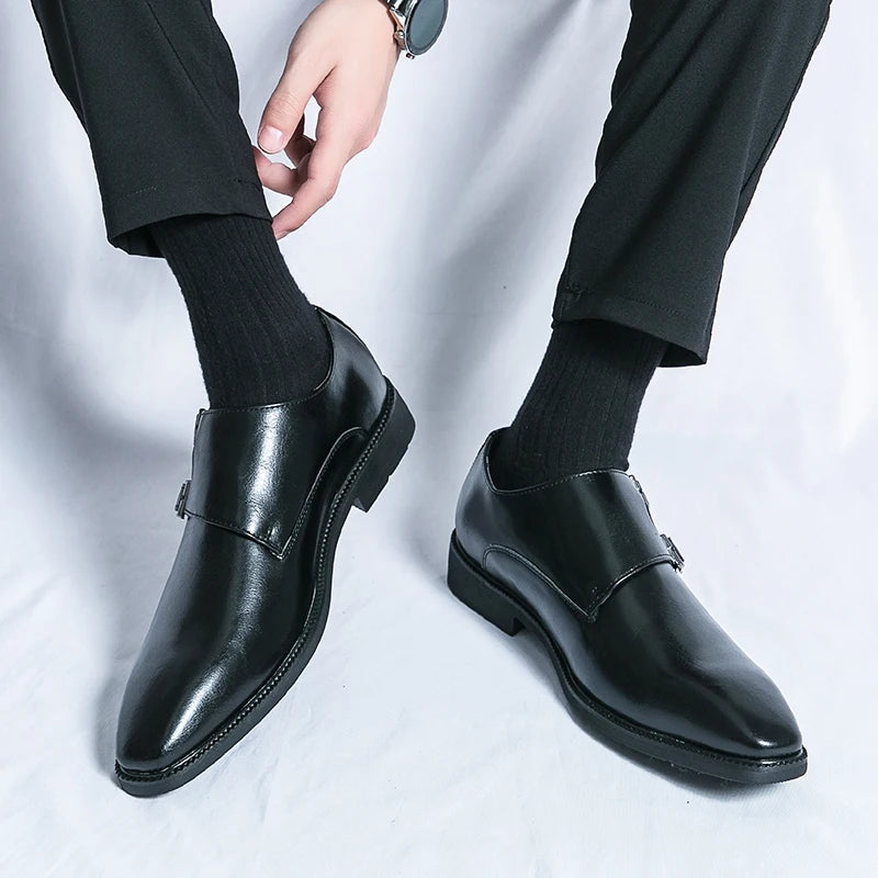 2024-2025 New Leather Shoes for Men Monk Shoes Classic Brown Wedding Shoes for Men Fashion Casual Men Shoes Evening Dress Moccasins