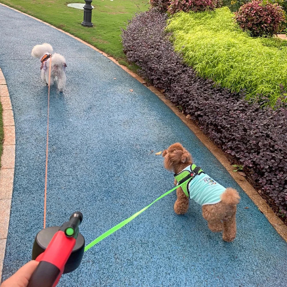 3in1 Double Head Dog Leash Flashlight Poop Bag Dispenser Dual Reflective Pet Cat Leash Automatic Extendable Puppy Traction Rope