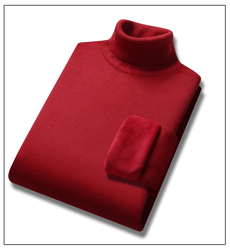 New Collection 2024-2025 Basic Warm Sweater for Men Winter Casual Pullover Warm Turtleneck Sweater Velvet Thick Solid Slim Bottoming Shirt Homme