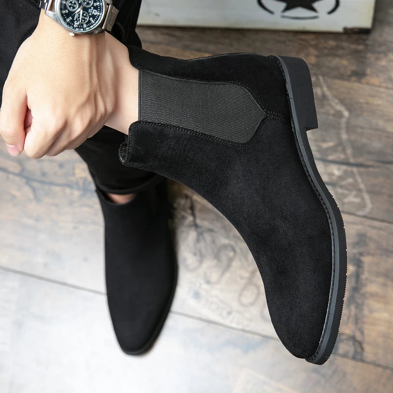 Trendy Brand 2025  British Style Men Boots High Top Slip On Suede Leather Ankle Boots Spring Autumn New Chelsea Boots Men Casual Shoes