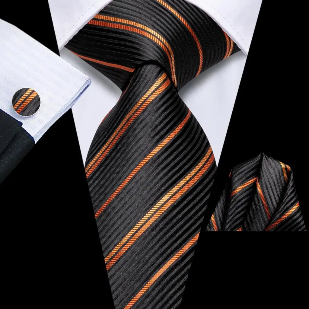 Our Brand  2025 Hi Tie Striped Sage Green Mens Fashion Necktie Handkerchief Cufflinks for Tuxedo Accessory Classic Silk Luxury Tie for Man Gift