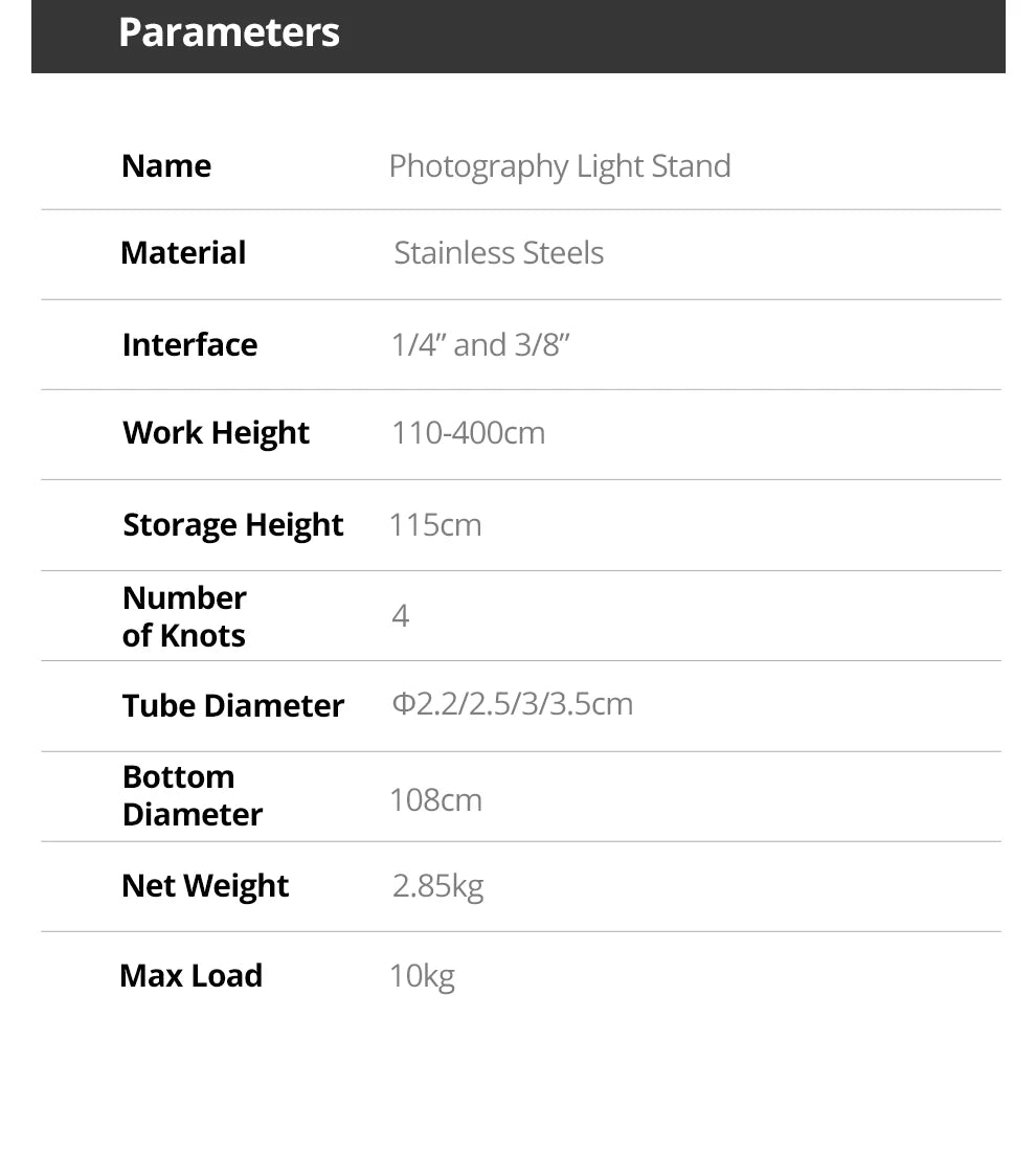 AMBITFUL 4M Stainless Steels Heavy Duty Light Stand Tripod 1/4 and 3/8 Screw Load 10KG for Studio Flash Softbox Continuous Light