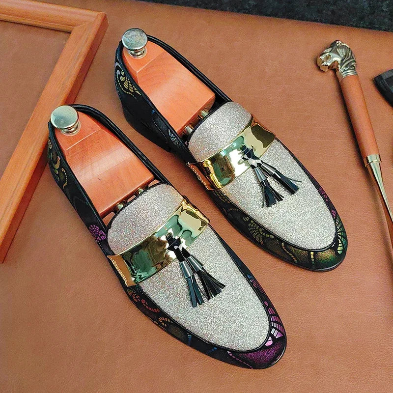 New 2025  Loafers for Men Flock Embroider Tassel Casual Shoes Slip-On Breathable Handmade Mens Dress Shoes Size 38-47