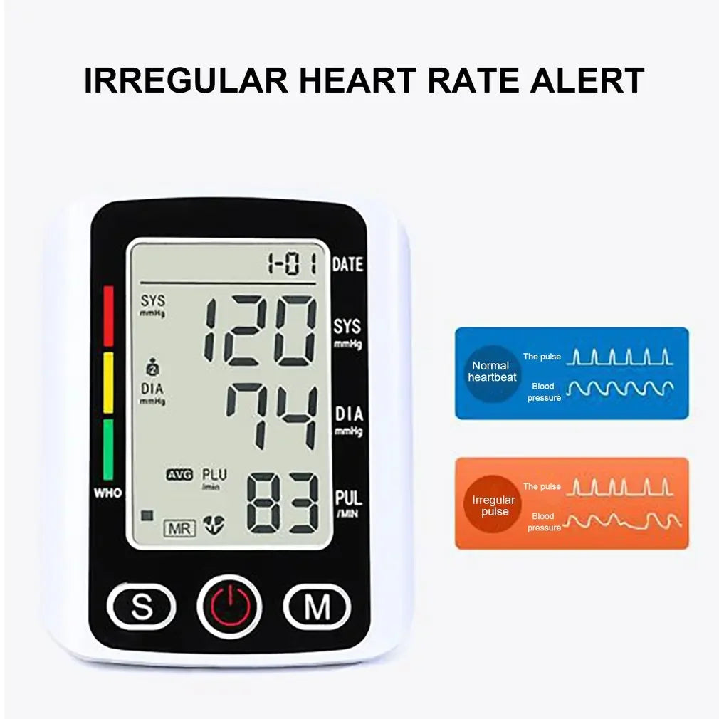 LCD Portable Health Care Pulse Meter BP Monitor Automatic Digital Arm Blood Pressure Monitor Tonometer Meter Sphygmomanometer