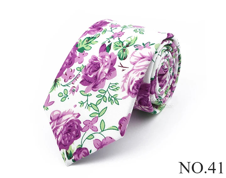 New Chic Floral Tie For Men 2025 100% Cotton Beautiful Elegant Flower Necktie White Blue Narrow Skinny Wedding Casual Cravat