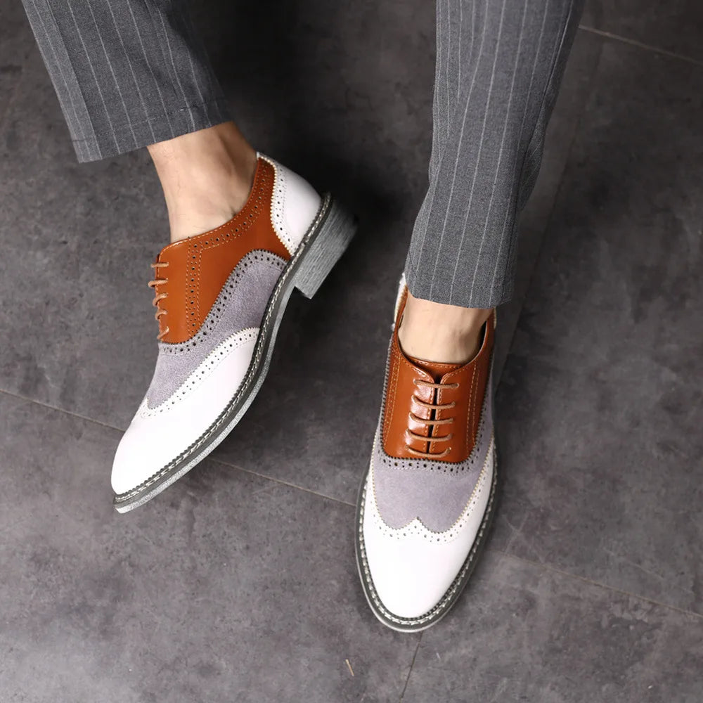 New 2025 Men Retro brogue lace-up black white oxford shoes Male Dress Wedding prom Homecoming Shoe Sapato Social Masculino