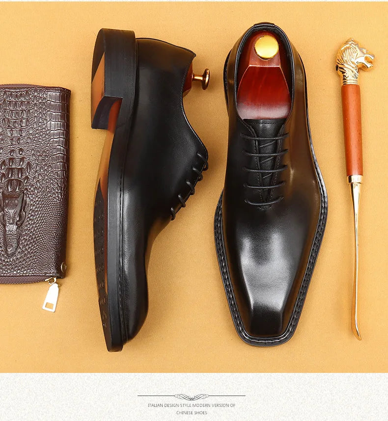 Handmade Mens Wedding Oxford Shoes Brown Genuine Leather Brogue Men's Dress Shoes Lace Up Business Formal Shoes for Men