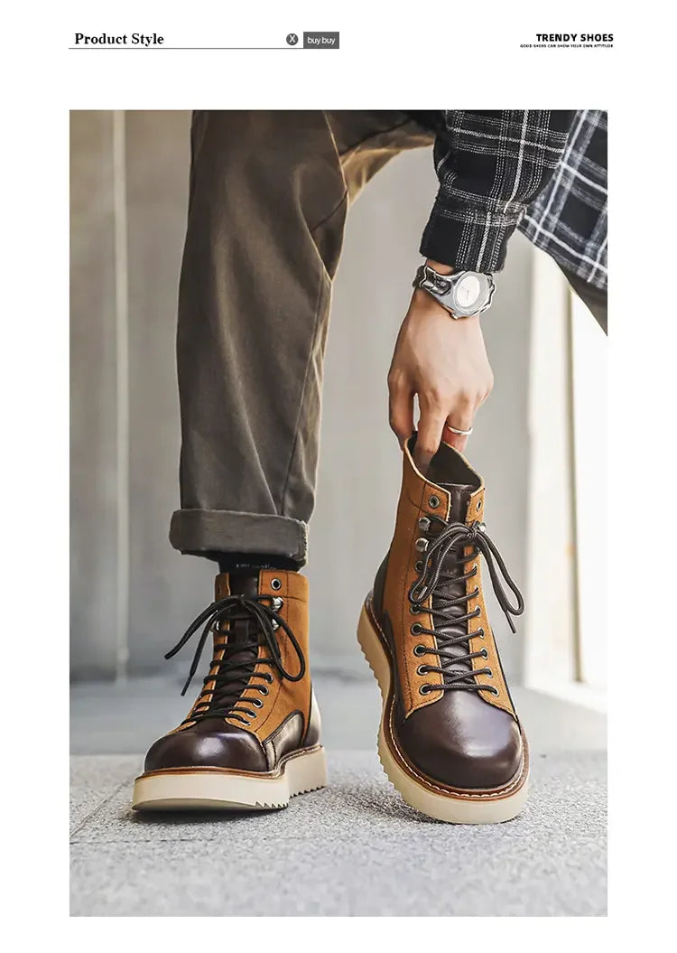 New Collection 2024-2025  Brand Men Genuine Leather  Boots 2024 Men Brand Comfortable Retro British Style Work Outdoor Ankle Classic Handmade Boots Buy one boots Get a free Laptop stand