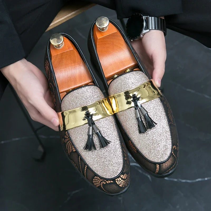 New 2025  Loafers for Men Flock Embroider Tassel Casual Shoes Slip-On Breathable Handmade Mens Dress Shoes Size 38-47