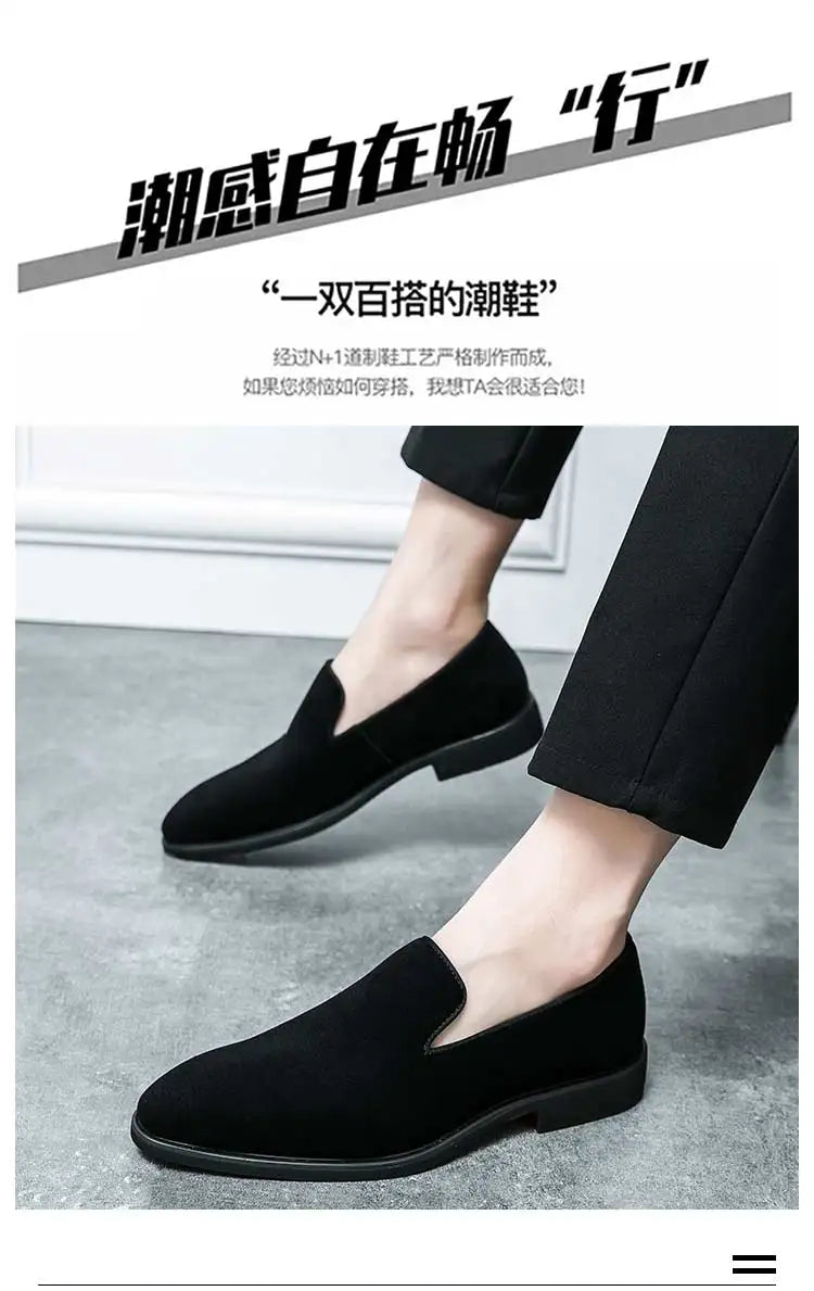 New 2024-2025 Red Sole Loafers Black Wedding Shoes for Men Yellow Flock Round Toe Slip-On Men's Business Dress Shoes Size 38-46